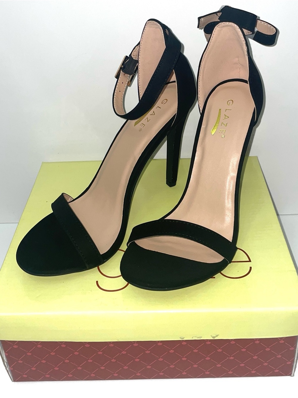 Glaze Black Open-Toe Ankle-Strap Stilettos